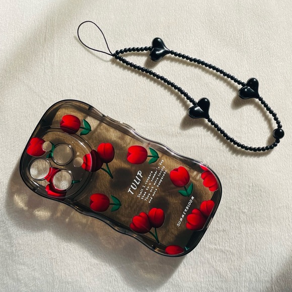 Brand New Beautiful Tulips Phone Case with Heart Lanyard for IPhone 14 Pro - Picture 6 of 12